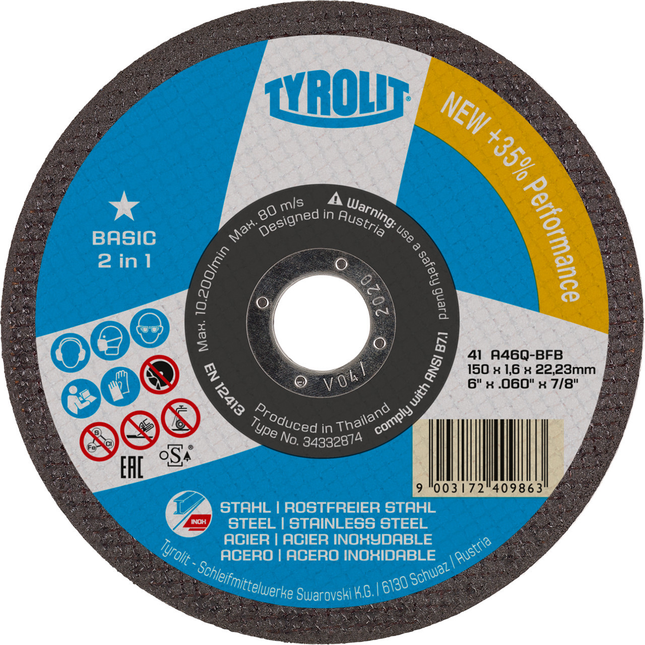 Trennscheibe BASIC 2in1 Stahl/Edelstahl Ø 178 x 1,6 x 22,23 mm