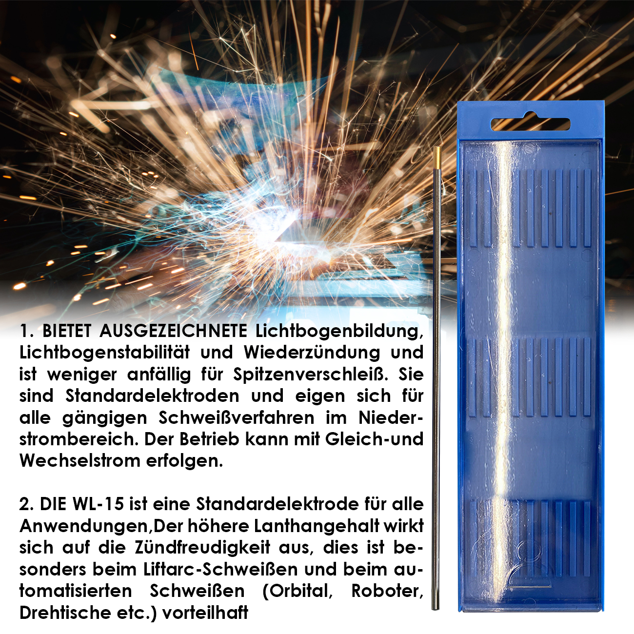Wolfram Elektrode WL15 (gold) Ø 2,0 x 175 mm