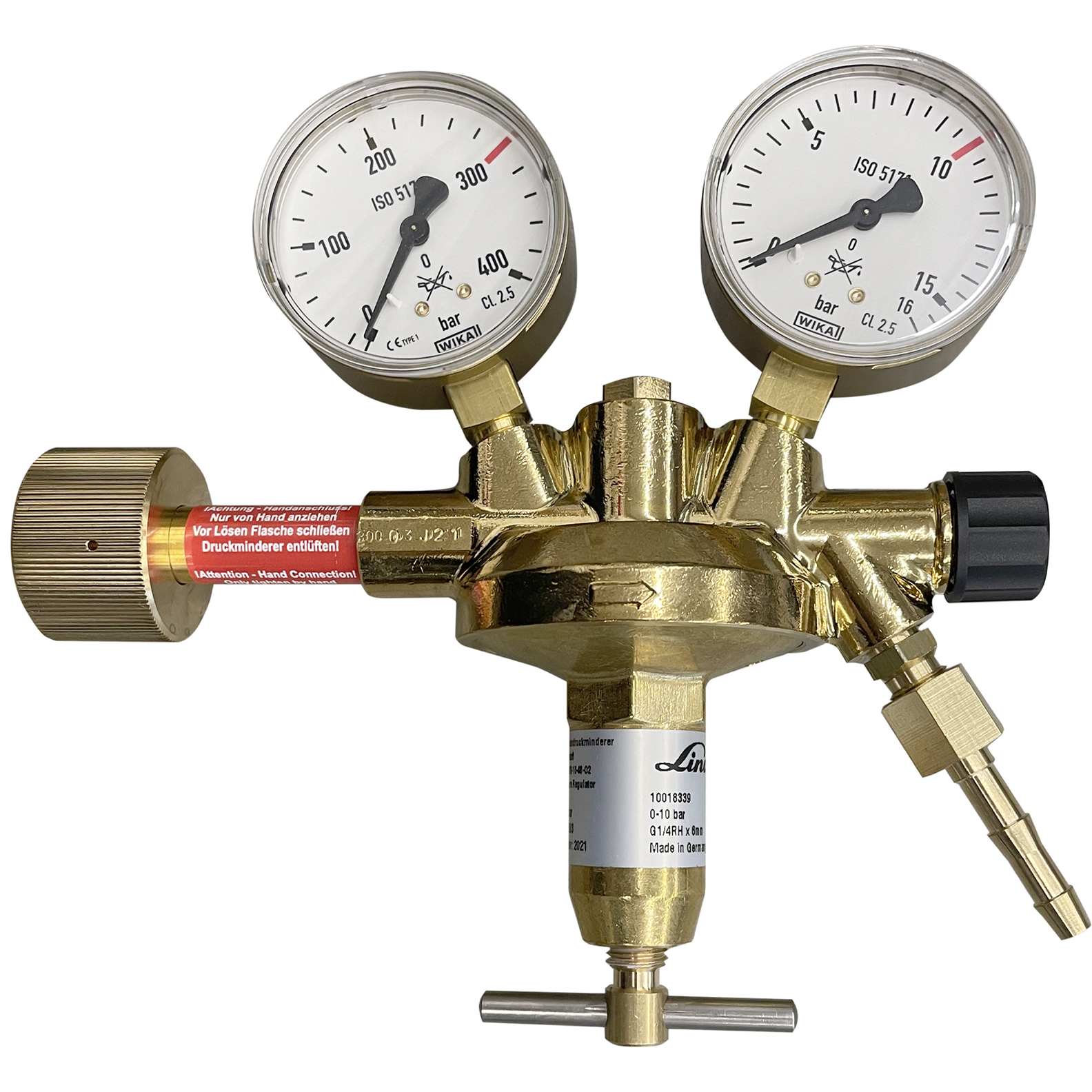 Flaschendruckminderer CO2/Argon 300 bar 0–10 bar einstufig