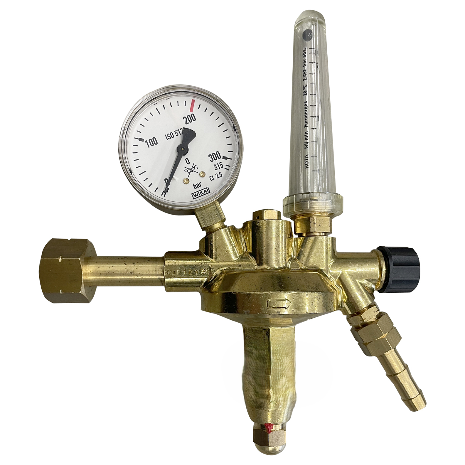 Flaschendruckminderer mit Flowmeter Formiergas 200 bar einstufig