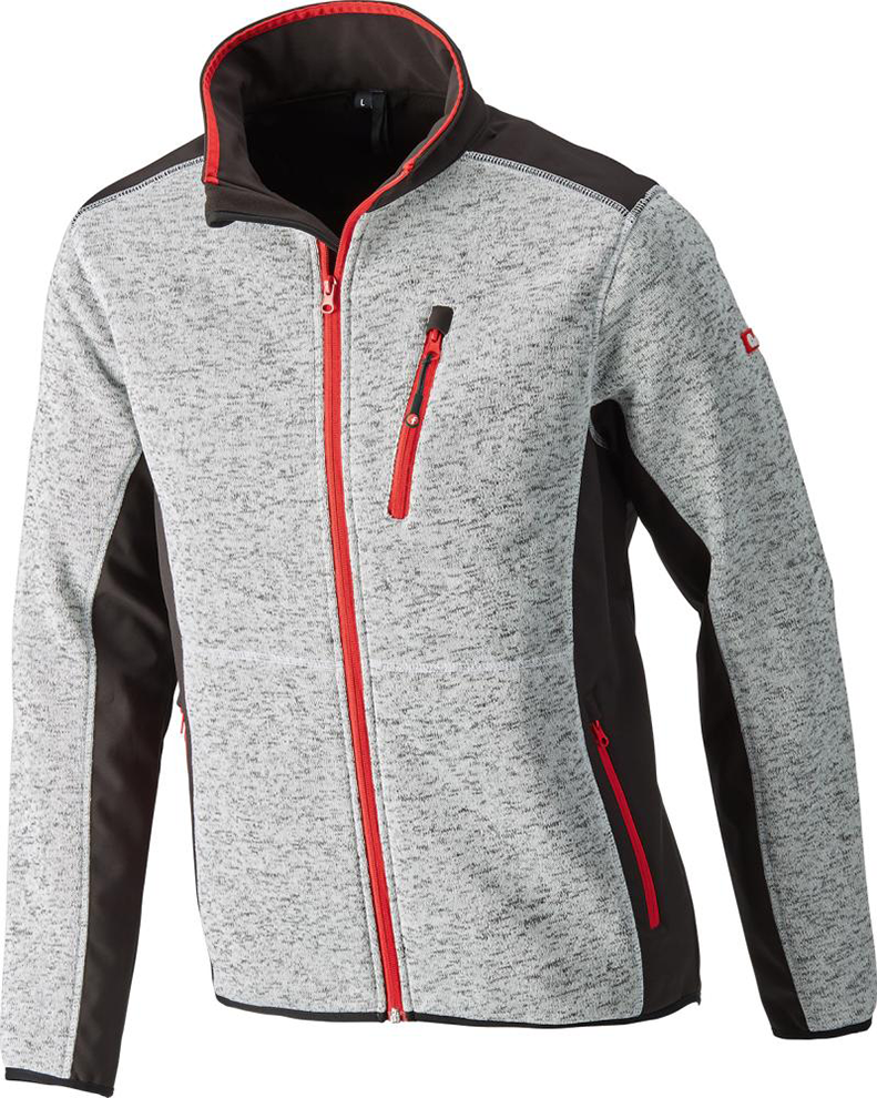 Strickjacke, Softshell, Gr. L, hellgrau-rot, FORTIS