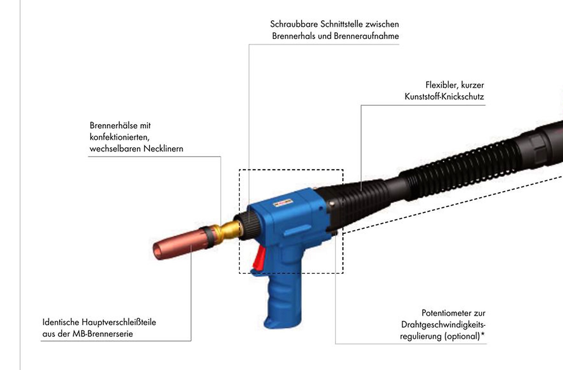 Brennerhals Push-Pull Plus 36 D 45° gebogen