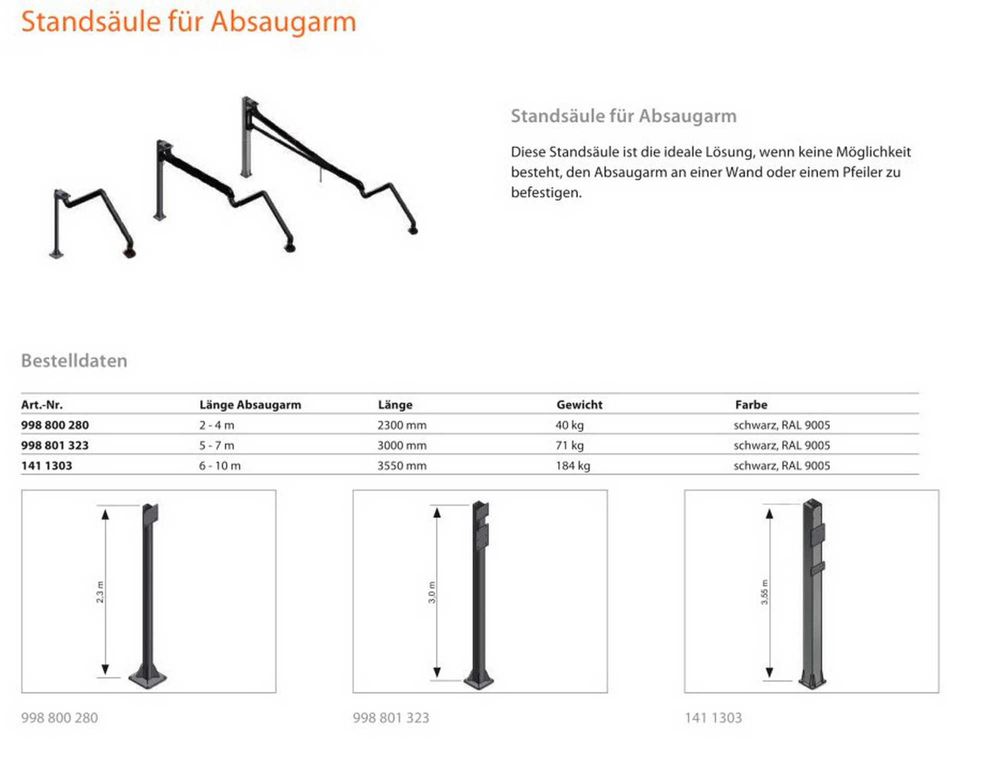 Kemper Standsäule für Absaugarm 2 bis 4 m, Länge 2.300 mm