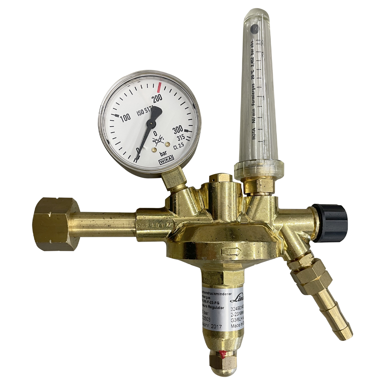 Flaschendruckminderer mit Flowmeter Formiergas 200 bar einstufig