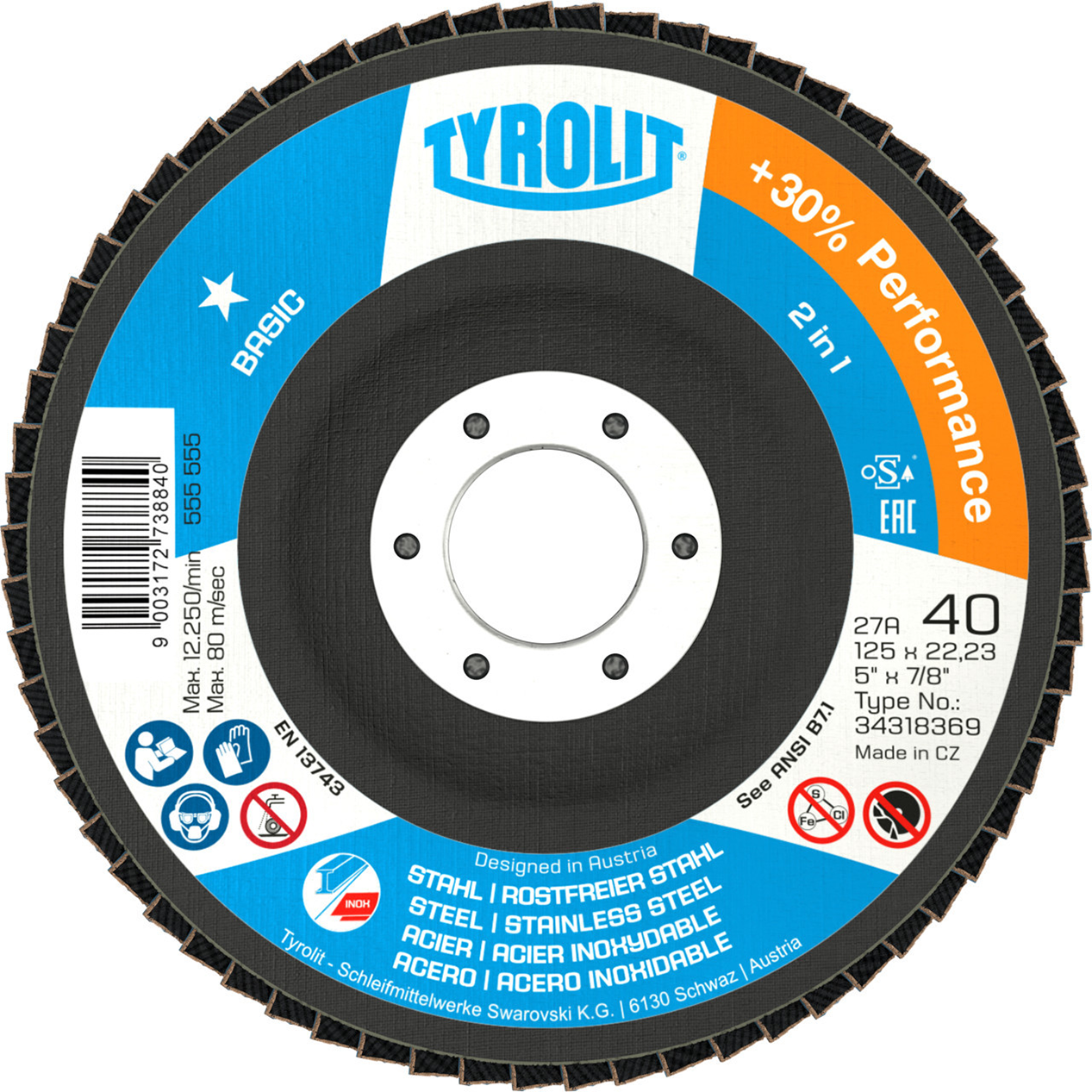 Fächerscheibe BASIC 2in1 Ø 125 x 22,23 mm schräg K 40