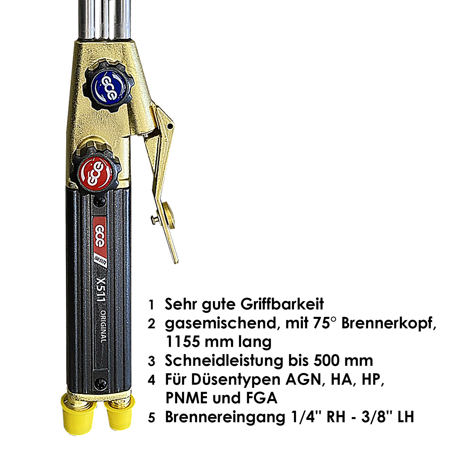 Handschneidbrenner X511 75°-Brennerkopf 1155 mm Handschneidbrenner X511 75°-Brennerkopf 1155 mm