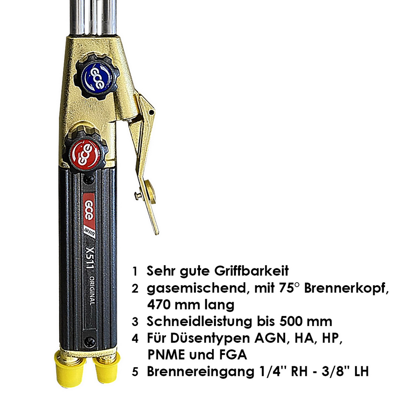 Handschneidbrenner X511 75°-Brennerkopf 470 mm