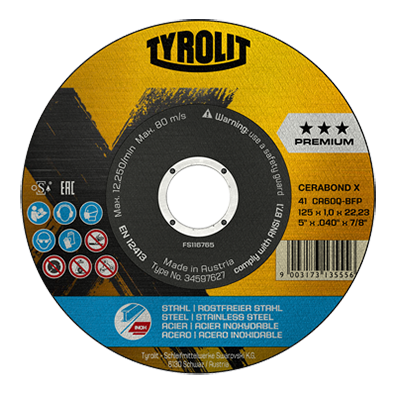 Trennscheibe CERABOND X Stahl/Edelstahl Ø 125 mm 1,0 x 22,23 mm CA60Q-BFP Trennscheibe CERABOND X Stahl/Edelstahl Ø 125 mm 1,0 x 22,23 mm CA60Q-BFP