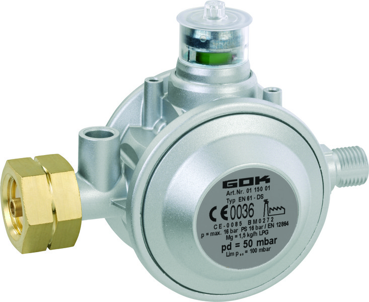 Gasregler 1,5 kg/h, 50 mbar, KLF x G 1/4 LH KN