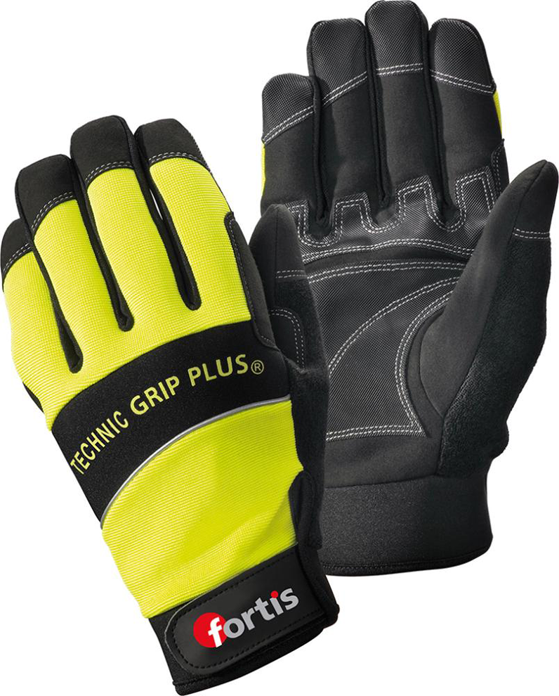 Handschuh Technic Grip +, Gr. 8, gelb/schwarz, FORTIS