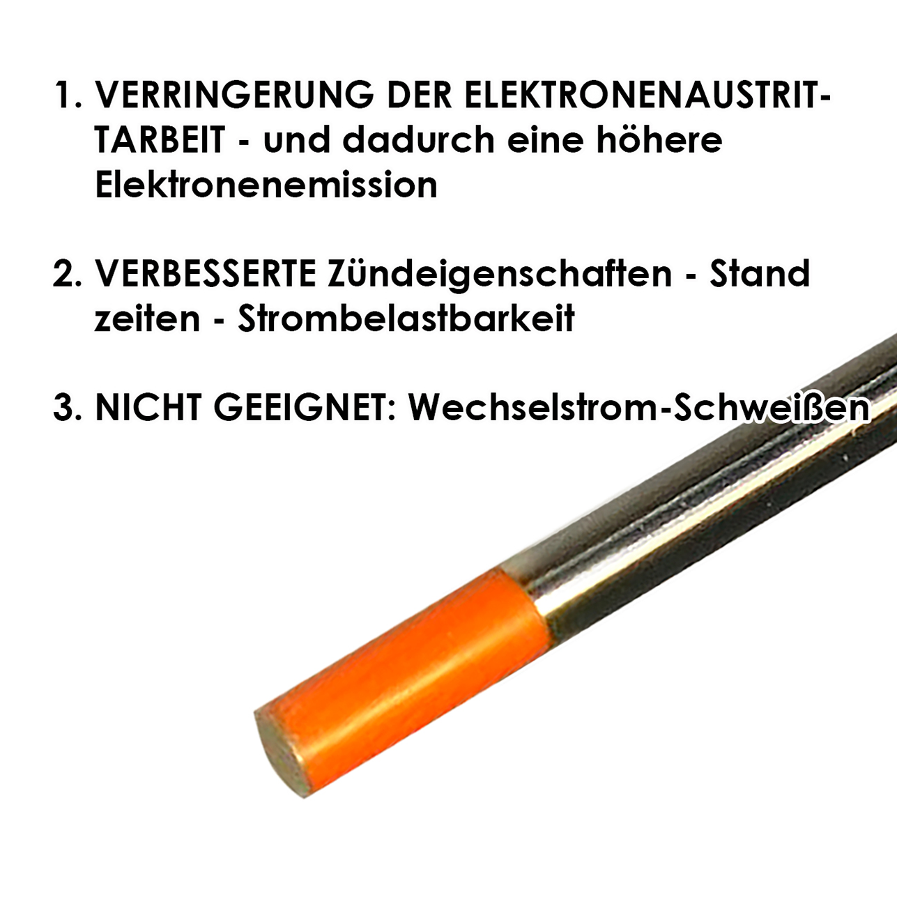 Wolfram Elektrode WT40 (orange) Ø 1,0 x 175 mm Wolfram Elektrode WT40 (orange) Ø 1,0 x 175 mm