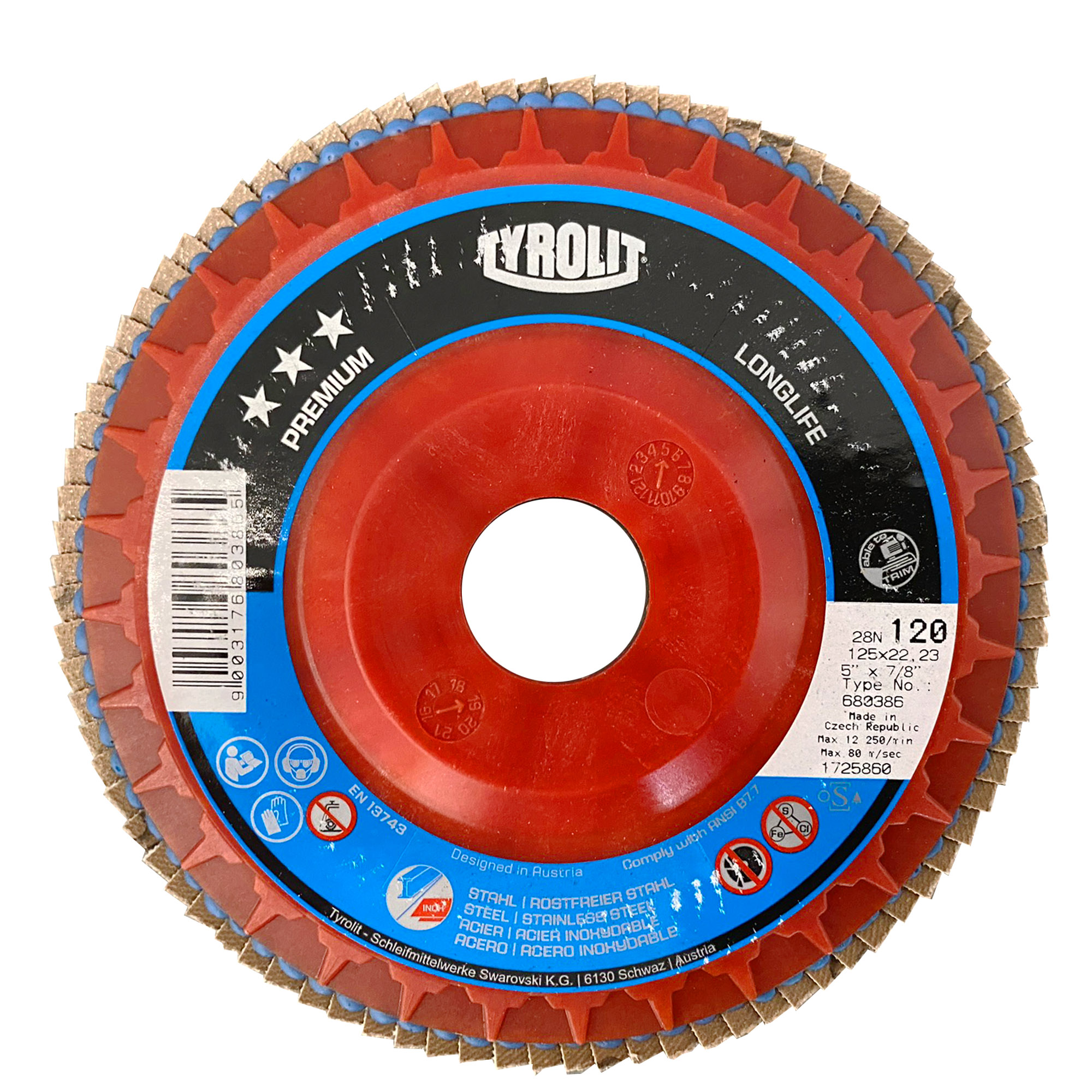 Fächerscheibe LONGLIFE Ø 125 x 22,23 mm gerade K 120