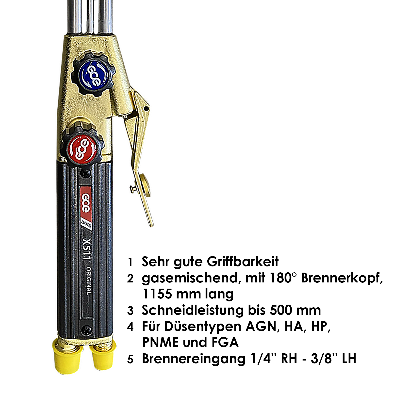 Handschneidbrenner X511 0°-Brennerkopf 1155 mm