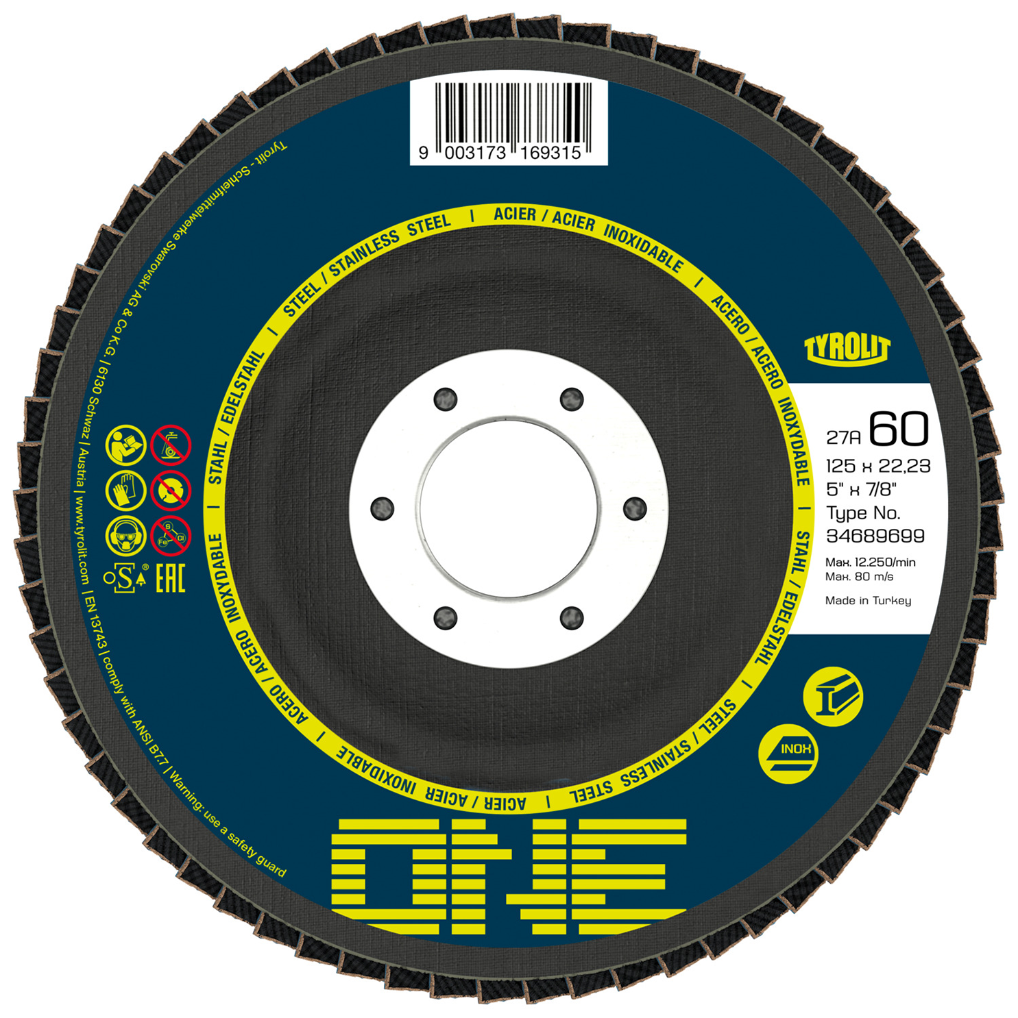 Fächerscheibe ONE 2in1 Ø 125 x 22,23 mm K 80 - Form 27 A