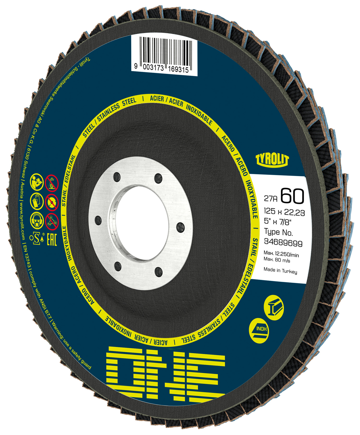 Fächerscheibe ONE 2in1 Ø 125 x 22,23 mm K 60 - Form 27 A