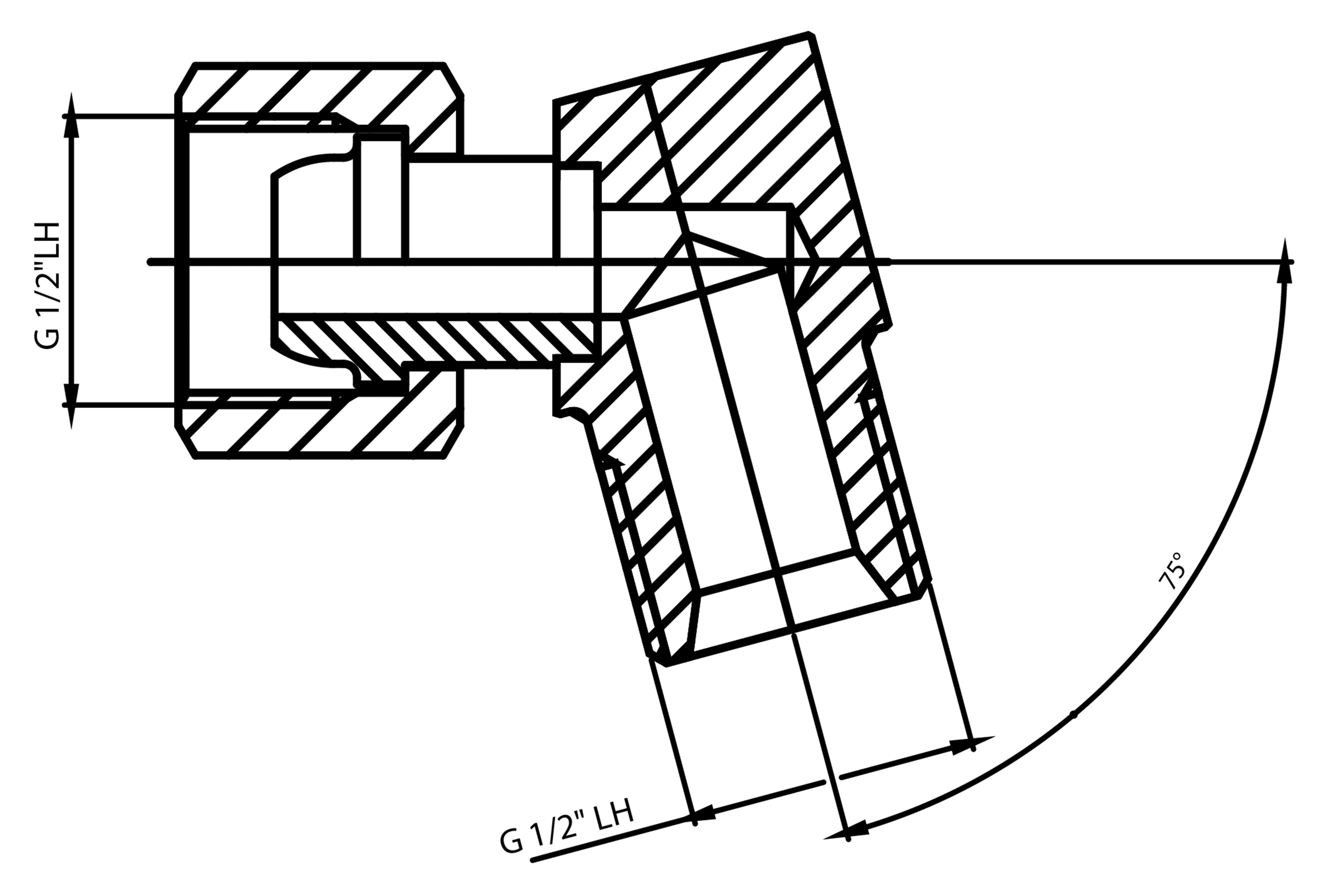 Winkelverbindung  75° G 1/2" RH