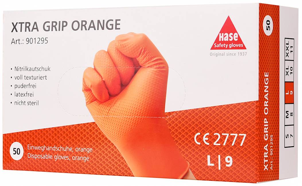 Nitril Xtra Grip Einweghandschuh orange 50 Stück XL