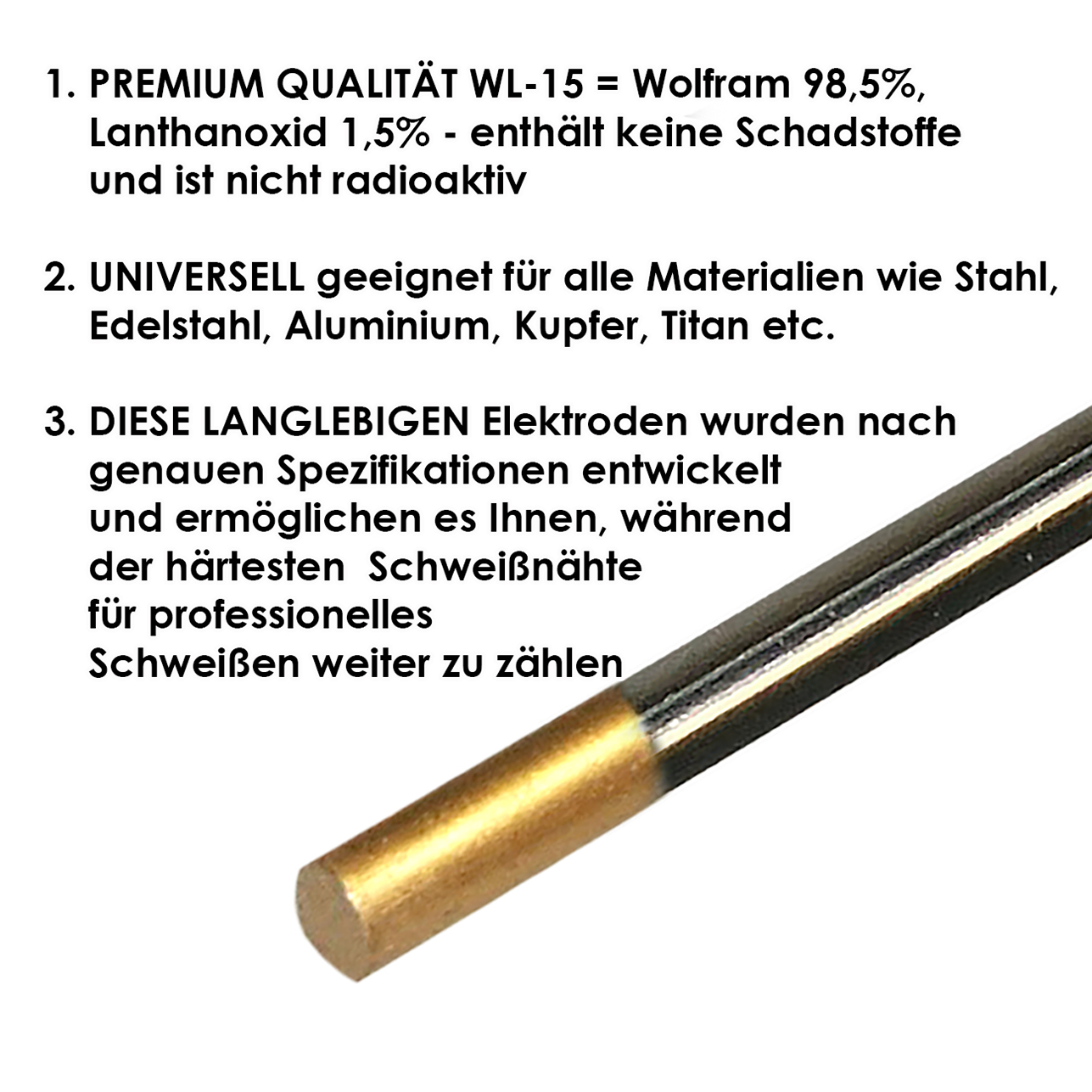 Wolfram Elektrode WL15 (gold) Ø 3,2 x 175 mm