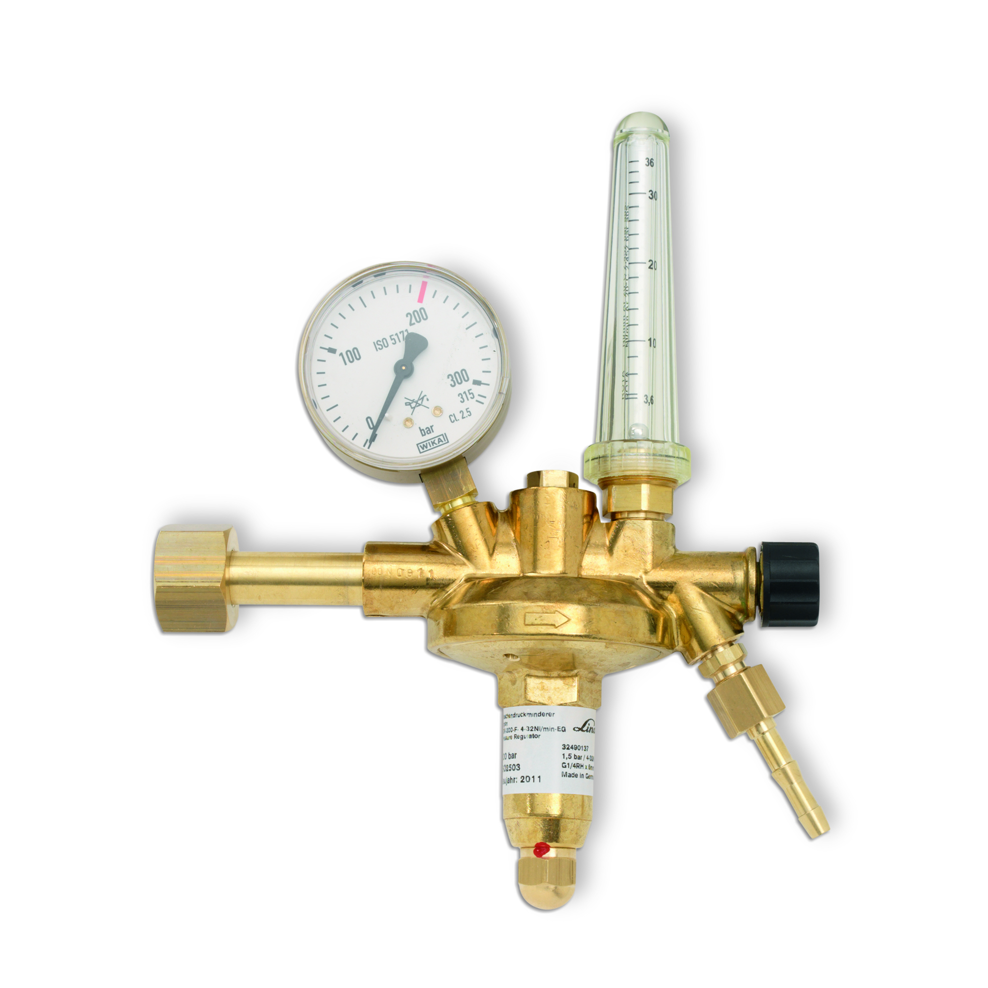 Flaschendruckminderer mit Flowmeter CO2 /Argon 200 bar einstufig