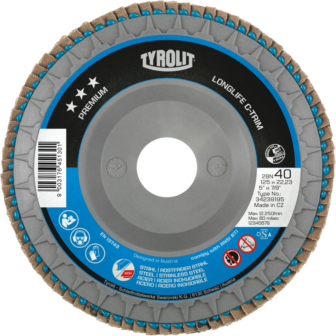 Fächerscheibe LONGLIFE C-TRIM Ø 125 x 22,23 mm K 60