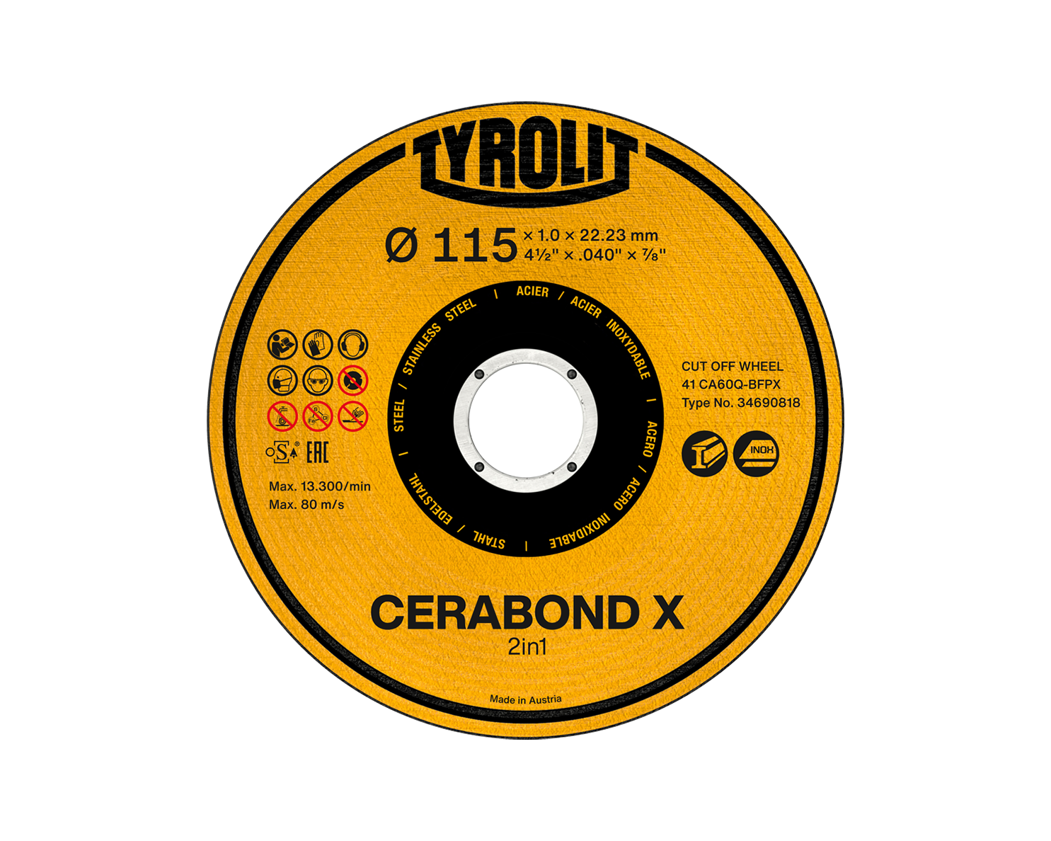 Trennscheibe CERABOND X Stahl/Edelstahl Ø 115 mm  1,6 x 22,23 mm CA40Q-BFP