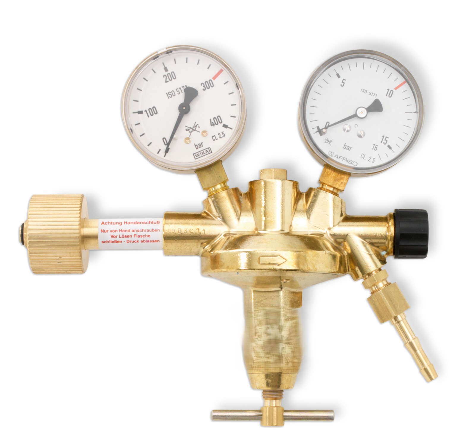 Flaschendruckminderer CO2/Argon 300 bar 0–30 l/min einstufig